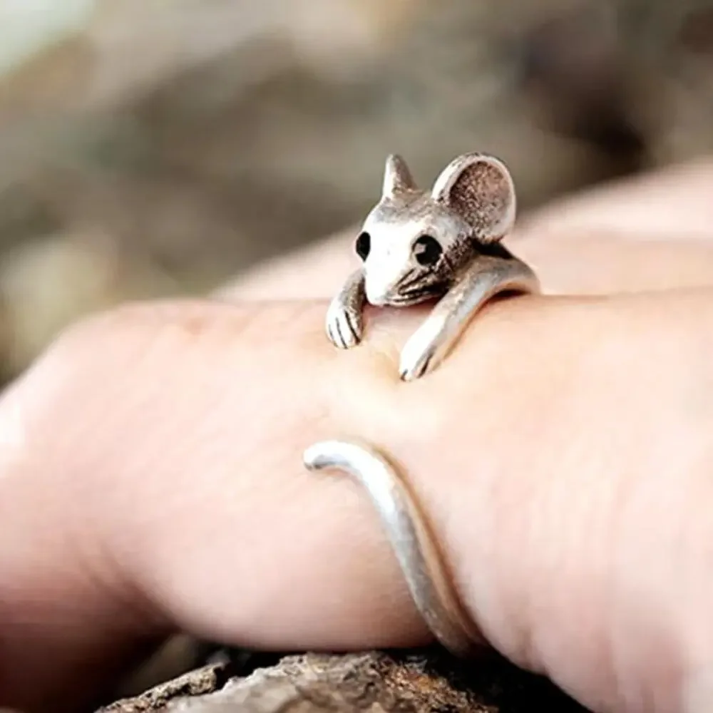 Mouse Silhouette Animal Ring Silver Tone Adjustable Size Minimalist Jewelry New